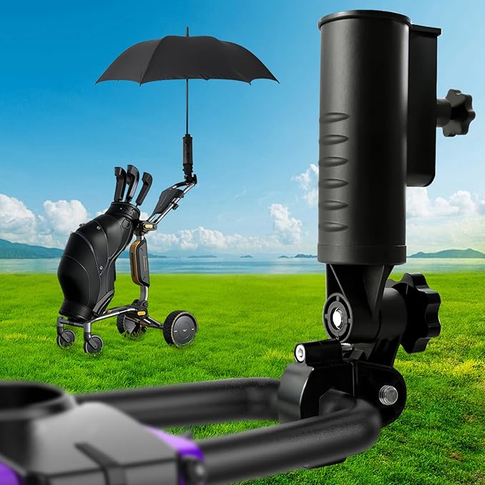 Heavy Duty Golf Push Cart Umbrella Holder, Upgraded Aluminium Alloy Base Ultra Windproof, Universal Umbrella Stand for Electric Lawn Mower, Stroller, Wheelchair, Mobility Scooter, Beach Chair