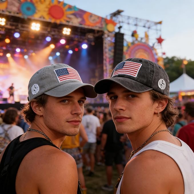 2 Pack American Flag Baseball Cap Unisex Hat, Classic Hat for Men Women Light Gray, Dark Gray