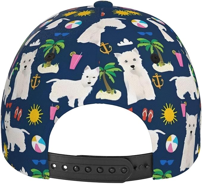 Westie Dogs Beach Summer Tropical Baseball Cap Men Women Classic Adjustable for Running Workout and Outdoor All Season Hat