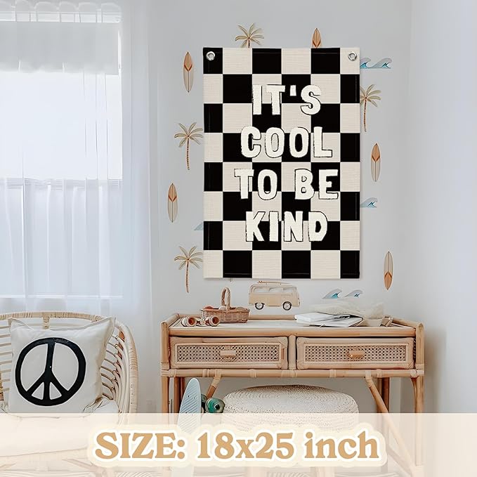 Kids Room Decor, Be Kind Inspirational Office Decor, Linen Canvas Wall Hanging - Image 2