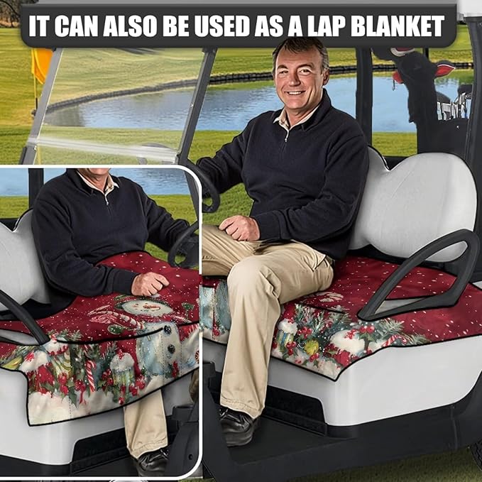 Golf Cart Seat Covers, Universal Golf Cart Seat Towel Blanket with 4 Front Pockets & Nonskid Bottom Fits for Club Car 2 Person Seats Golf Carts