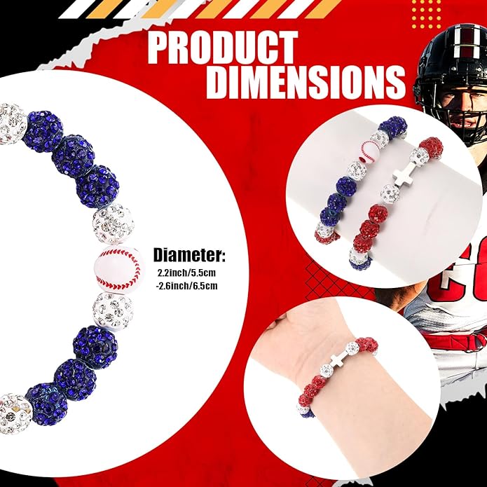 Landical 12 Pcs Baseball Ice Bracelet Beaded Charm Bracelets Cross Accessory Gifts for Baseball Team Party Favors