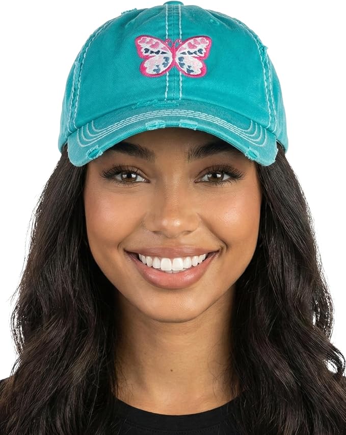 Funky Junque Distressed Vintage Baseball Cap - Embroidered Patch Women's Hat - Holiday, Lifestyle & Patriotic Designs