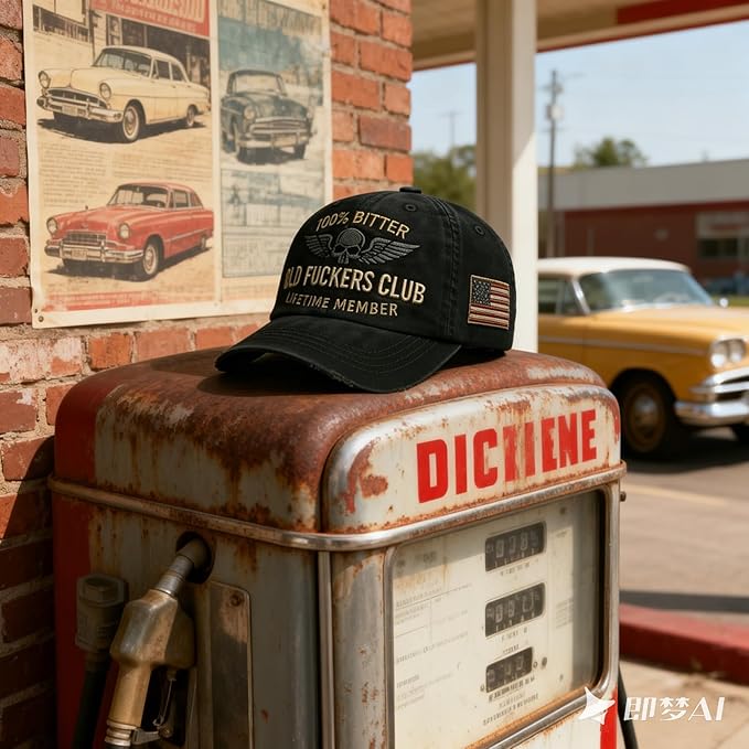 Old Fuckers Club-Vintage Baseball Cap, Hand-Embroidery Adjustable Wash Old Fuckers Club100% Bitter Lifetime Member Hat