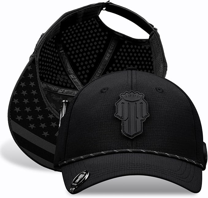 NJF Golf Hat Men - Breathable Mens Golf Hats, Adjustable Rope Hook and Loop Style Cap, Convenient Cap with Tee Holder