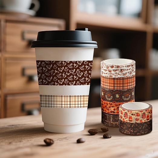 12 Rolls Coffee Washi Tape Set, Vintage Coffee Decorative Tapes, Retro Brown - Image 4