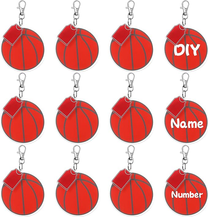 Cunno 36 Pcs Basketball Baseball Softball Tennis Acrylic Keychain Blank Kit 12 Acrylic Keyring 12 Swivel Snap Hook Keychain(Basketball, 1.6 x 0.8 Inch)