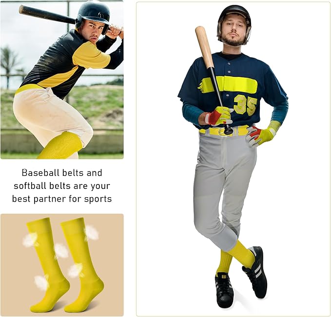 Zhanmai Baseball Belt and Socks Combo, Adjustable Elastic Belt and Softball Socks, Multiple Sizes for Youth Boys Girls, Adult