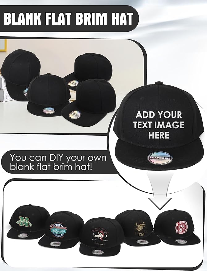 10 Pack Blank Snapback Hats for Men Flat Brim Hats Baseball Caps Bulk