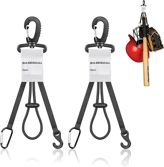 BaseGoal 3 in 1 Dugout Organizer, Baseball Softball Bag Hook for Fence, Bat Holder for Dugout Fence, Baseball Dugout Accessories, Water Bottle Hook for Bag (2 Pack)