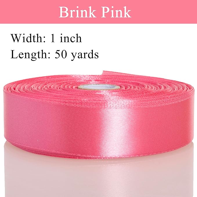 1 Inch Brink Pink Solid Satin Ribbon, 50 Yards Craft Fabric Ribbon - Image 3