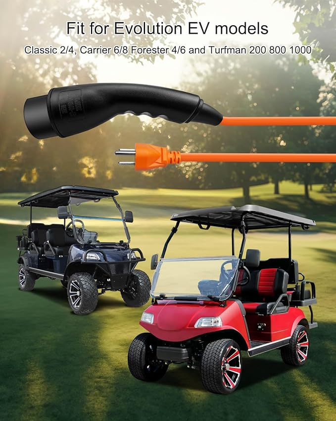 Charging Power Cord Assembly Fits for Evolution EV ICON EV Models Replaces 2.04.0620, 120V Golf Cart Charger Power Cord