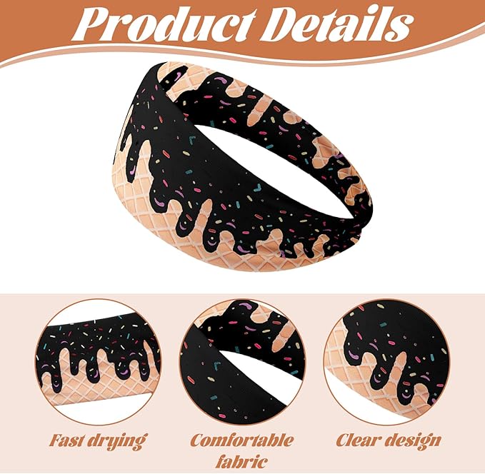 6 Pcs Ice Cream Baseball Headbands, Elastic Polyester Sweatband Multi Color Headbands for Basketball Football Golf Ice Cream Drip Headscarf Baseball Stuff for Men