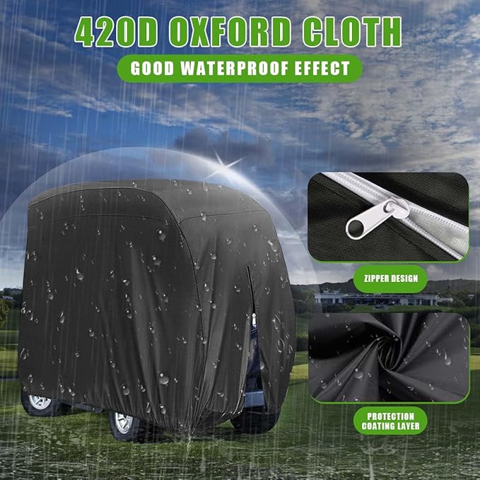 KISEER 4 Passenger 420D Waterproof Golf Cart Cover fits EZ GO Club Car Yamaha, Sunproof Dustproof