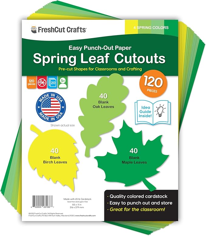 120 Pieces Spring Leaf Paper Cutouts by FreshCutCrafts
