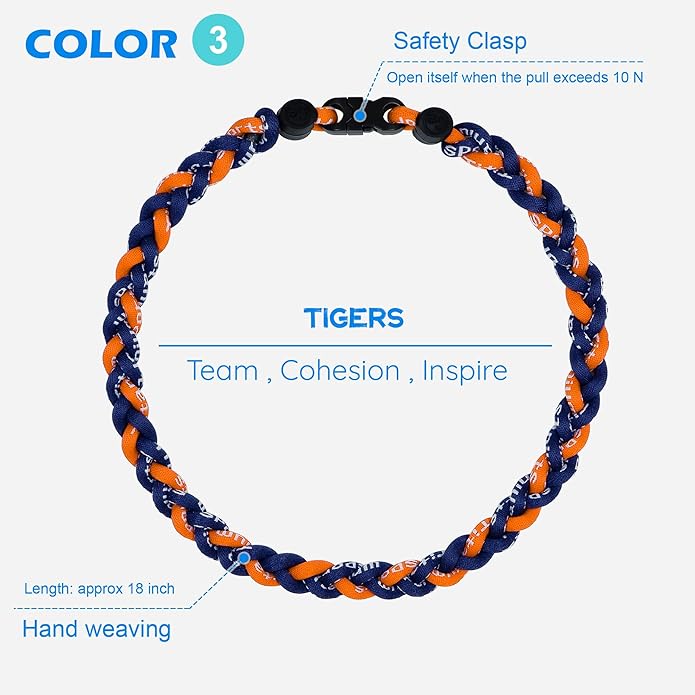 3 pcs Baseball Rope Necklaces, League Team Colors Braided Necklace, Baseball Team Gifts