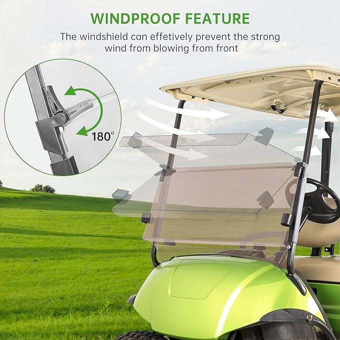10L0L Golf Cart Folding Windshield for Yamaha G29/Drive 2007-2016 Gas & Electric, 4mm Clear Polycarbonate Windshield, Fold-Down Design with Heavy-Duty Hinges, UV & Impact Resistant, No-Drill Install