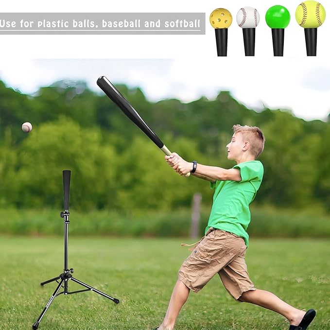 BaseGoal Batting Tee Baseball Tee,Softball Travel Portable Tee Tripod Stand Rubber Tee for Batting Training Practice with Carrying Bag