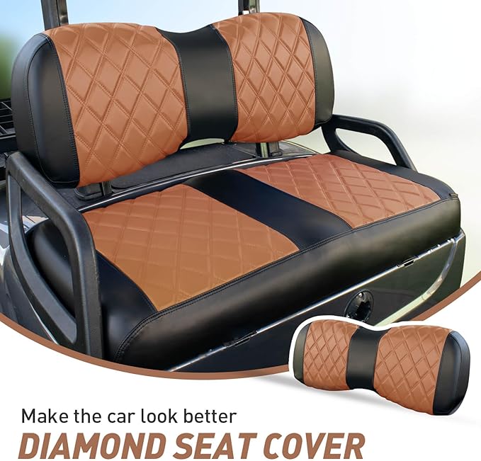 NOKINS Golf Cart Diamond Seat Covers Kit, Fit for Yamaha Drive/Drive 2 OEM Standard Front Seat Cushion, Golf Cart Vinyl Seat Cover, No Nails Required (Brown and Black)
