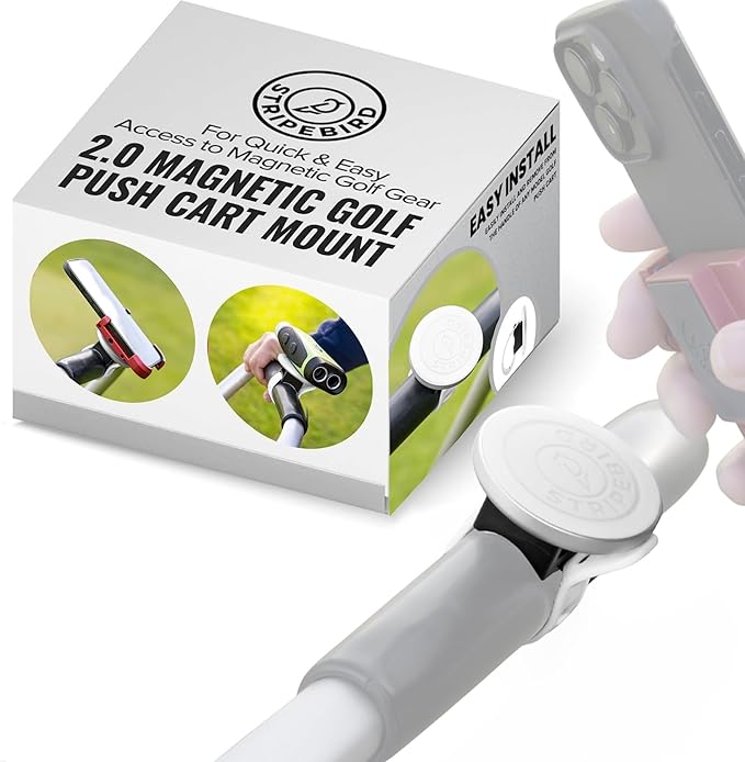 Stripebird - 2.0 Golf Push Cart Mount for Magnetic Accessories (White) - Push Cart Strap for Quick and Easy Access of Golf Gear - Cell Phone Holder for Golf Cart - Phone Holder for Golf Cart