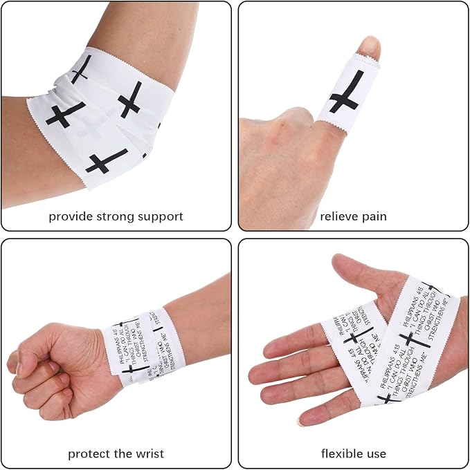 2PCS Pre-Wrap Christian Athletic Tape for Sports 2 Inch Wide Soccer Baseball Wrist Tape Religious Cross Wrist Tapes Accessories, Sport Supplies for Football Sports Baseball Gymnastics Athlete Injury