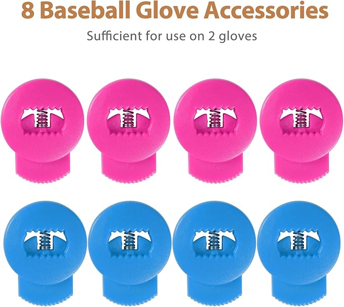 Glove Locks, 8-Pack Baseball/Softball Glove Lace Locks – Vibrant Colors, No Retie Knots, Spring-Lock Tech, Durable Design.