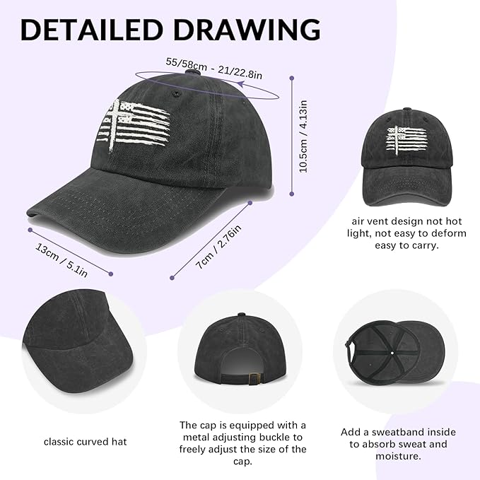 Christian Hats for Men Women, Jesus Baseball Cap, Adjustable Cotton Embroidered Christian Hats