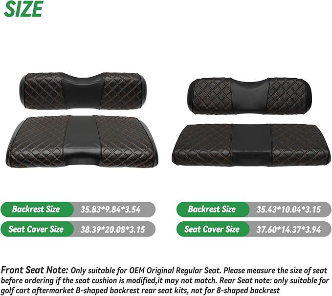 XUANYUDG0769 Golf Cart Front and Rear Seat Covers for EZGO RXV 2008-up OEM Ordinary Front Seat and Aftermarket Common Rear Seat Kits, No Stapler Vinyl Leather Diamond EZGO RXV Seat Covers