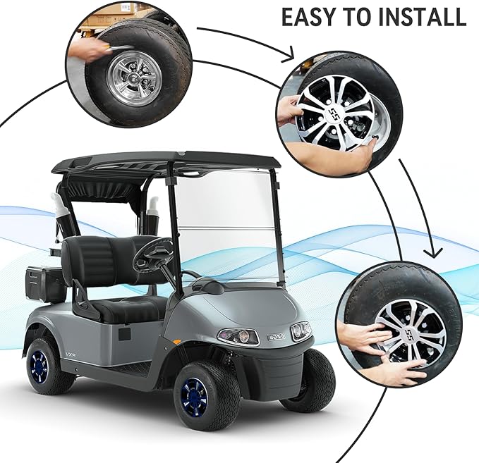 Golf Cart SS Wheel Covers Hub Caps for EZGO Club Car Yamaha, 8 inch Golf Cart Hub Caps, Set of 4 Wheel Covers