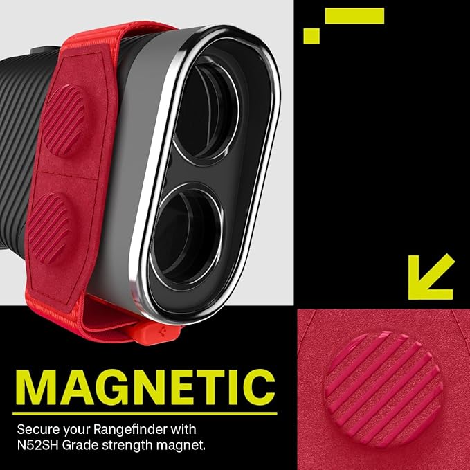 MAG-iT Magnetic Golf Range Finder Strap Designed for AirTag (1st & 2nd Gen) – GPS Tracker Holder Compatible with Find My App – Magnetic Mount for Golf Cart – Neon Red