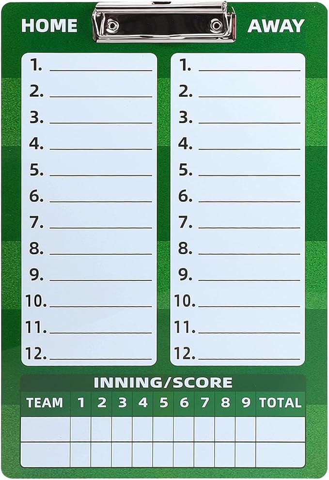Baseball Dry Erase Coaches Clipboard, Baseball Dry Erase Coaching Board Double-Sided Baseball White Board for Coaches Writable and Erasable Baseball Clipboard Dry Erase Baseball Lineup Board