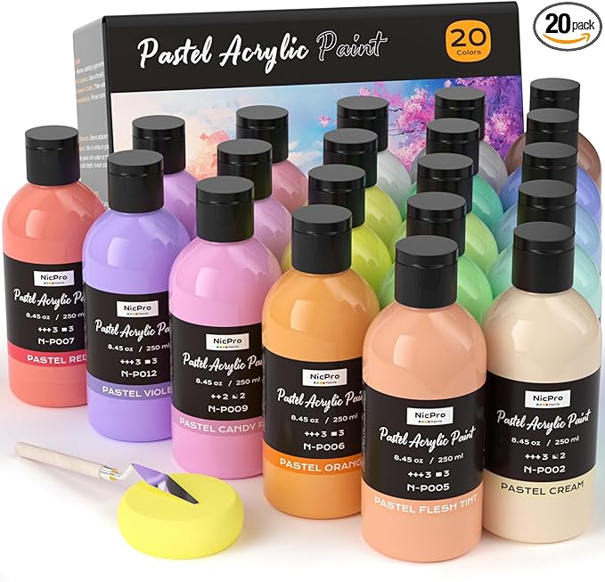 Nicpro 20 Colors Pastel Acrylic Paint Set, Large Bulk Pastel Acrylic Paint by Nicpro