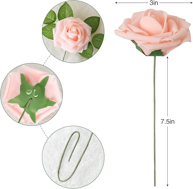 AmyHomie Artificial Flowers Blush Pink Rose 100pcs Real Looking Fake Roses - Image 2