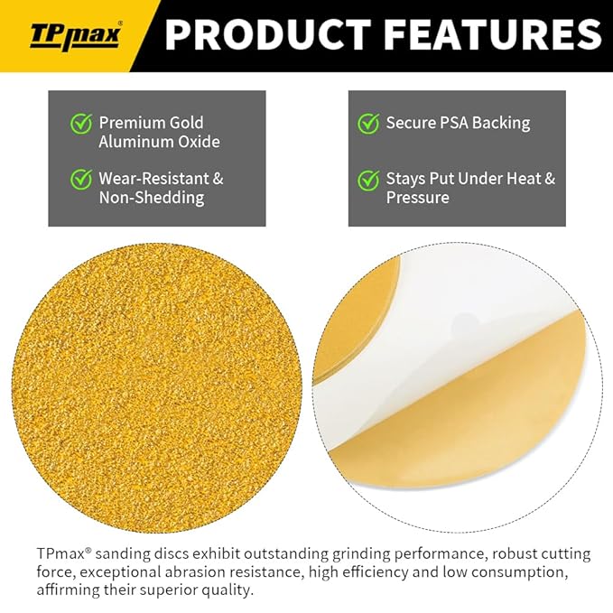 6-Inch 80-Grit Gold PSA Sanding Discs, 40 Pack – Pro-Grade Self-Adhesive - Image 4