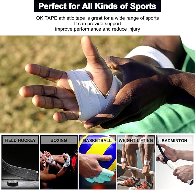 OK TAPE Athletic Sports Tape（4 Packs - 45ft Per Roll Very Strong Tape for Athlete & Sport Trainers & First Aid Injury Wrap, Perfect for Fingers Ankles Wrist on Bat, Hockey Stick - Red