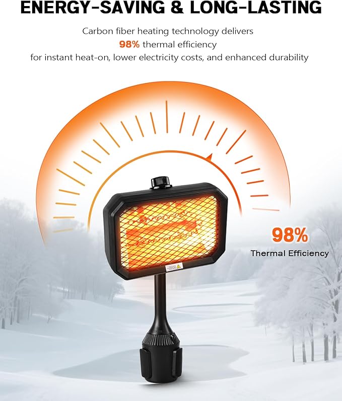 Xislet Golf Cart Electric Heater [2-Second Quick Heat] 400W Quiet & Safe Carbon Fiber Golf Cart Heater, Easy to Install Battery Powered Heater, Stable Fit 48V Club Car/Yamaha/EZGO