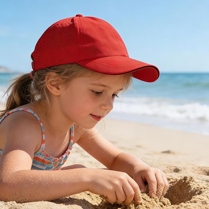Little Girls Criss Cross Ponytail Hat Toddler Reflective Baseball Cap Kids Quick Dry Summer Sports Hats Age 3-8