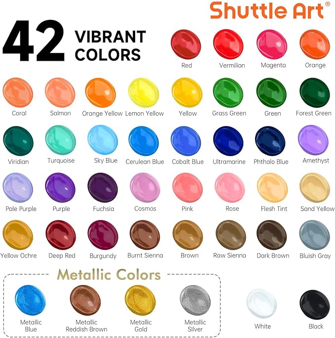 Shuttle Art Acrylic Paint, 42 Colors Acrylic Paint Set - Image 2