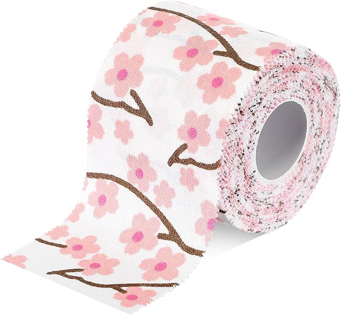 TrelaCo 1 Pcs Wrist Tape Baseball Cross Christian Athletic Tape 2in x 23ft Sports Wrap Cotton for Football Hockey Soccer Baseball Fingers Ankles Wrist Injury Wrap(Pink Cherry Blossoms,White)
