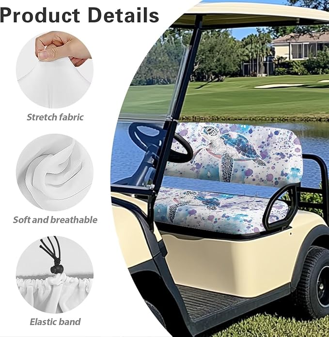 Suobstales Golf Cart Front and Rear Seat Cover Set for EZGO TXT RXV & Club Car DS 2 Passenger, Washable Bench Seat Covers Kit