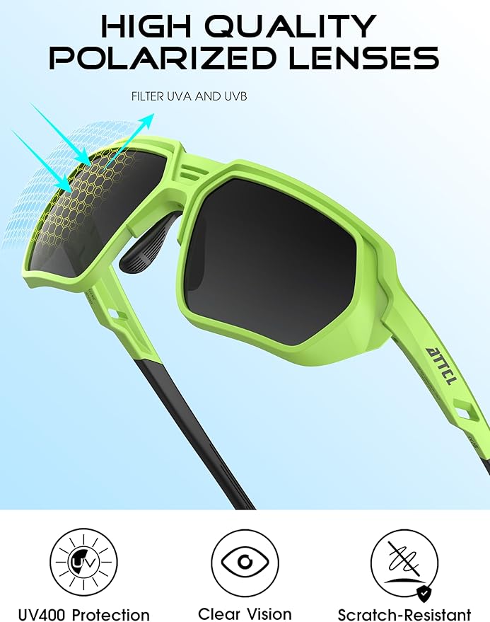 ATTCL Sports Polarized Sunglasses for Men: Womens UV400 Protection, Lightweight Wrap Around TR90 Frame for Fishing Golf