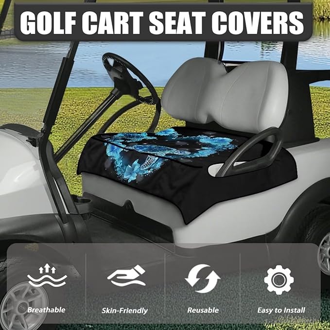 Golf Cart Seat Covers, Universal Golf Cart Seat Towel Blanket with 4 Front Pockets & Nonskid Bottom Fits for Club Car 2 Person Seats Golf Carts