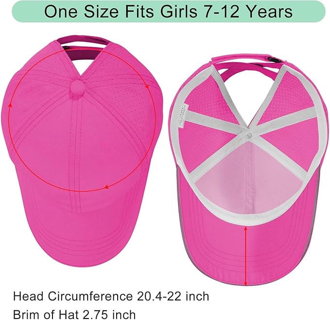 Girls Criss Cross Ponytail Hat Mesh Baseball Cap Kids Quick Dry Ponycap Hats Outdoor Summer Sports Hat Age 7-12