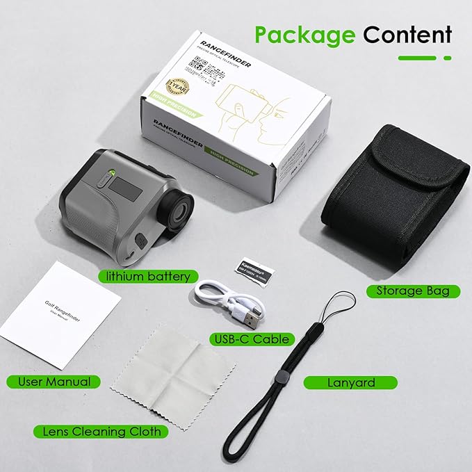 1200Yards Range Finder Golf with Slope, 7X Magnification Range Finder, Lightweight Portable Rechargeable Rangefinder, Flag Lock Vibration, Switch for Legal, Range Finders for Hunt Golf Accessory(Grey)