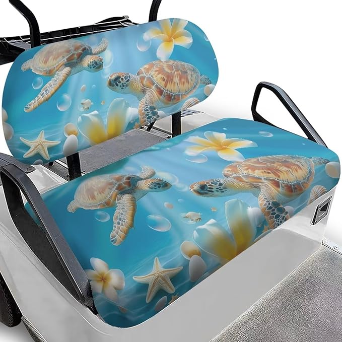 Bulopur Tropical Sea Turtle Golf Cart Towel Seat Cover Non-Slip Breathable Golf Cart Cushion Cover and Backrest Cover 2 Pack Golfcart Accessory for Golfer Gifts