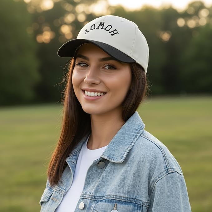 Two-Tone Cotton Baseball Cap with Embroidered Western Sayings - Adjustable Cowboy Style Hat for Men and Women