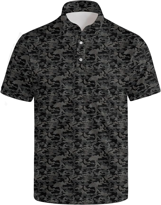 Golf Polo Shirts for Men Funny Print Short Sleeve Golf Shirts Performance Golf Polos
