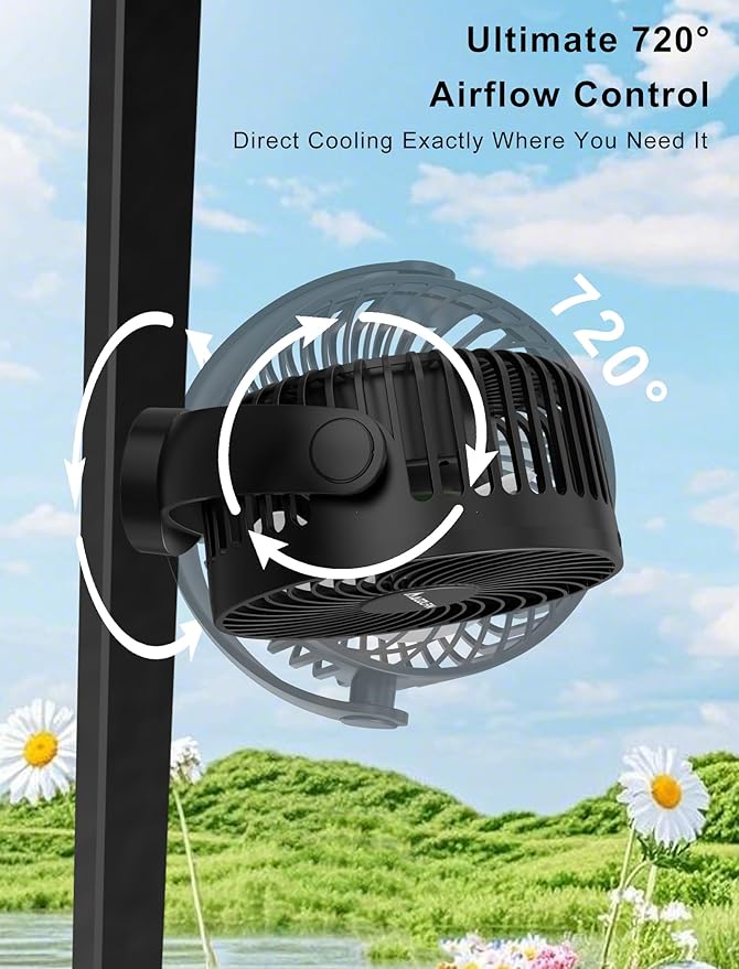 Magnetic Golf Cart Fan Rechargeable, 12000mAH Battery Operated Portable Fan with 3 Speeds, LED Lantern, Magnetic Base, Compatible with EZGO Club Car Yamaha, Golf Cart & Cruise Ship Accessories