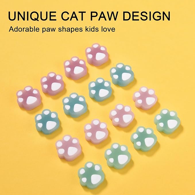 HILAZA 54Pcs Cat Paw Erasers for Kids, Fluorescent erasers, Kawaii Jelly Pencil - Image 2