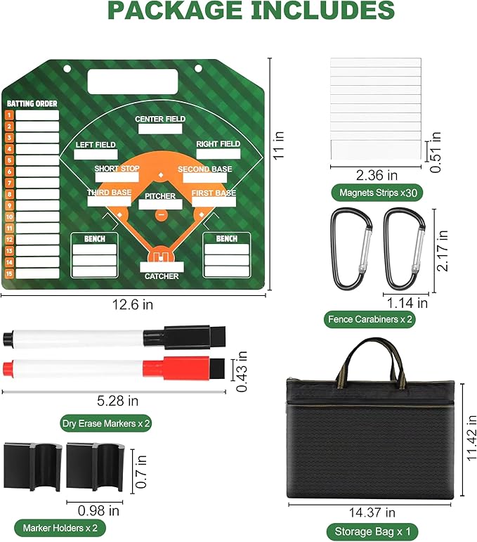 Magnetic Baseball Coach Tactical Board - Dry Erase Lineup & Strategy Planning Board for Baseball Training, Games Dugout Tactics, Baseball Coaching Accessories with Storage Bag